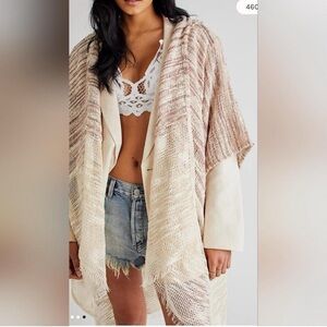 Free People Cream and Brown Poncho